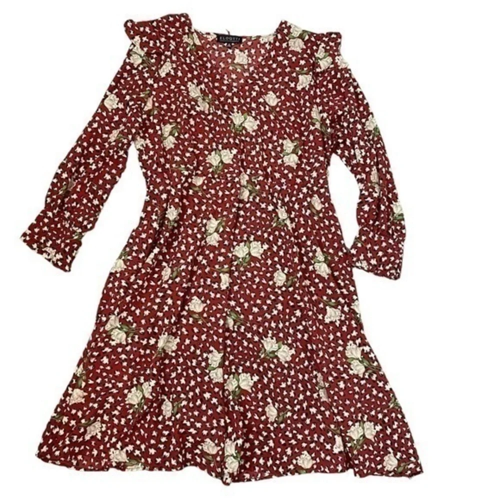 Eloquii red & white rose Ruffle V-neck floral polka dot retro midi dress 18 plus